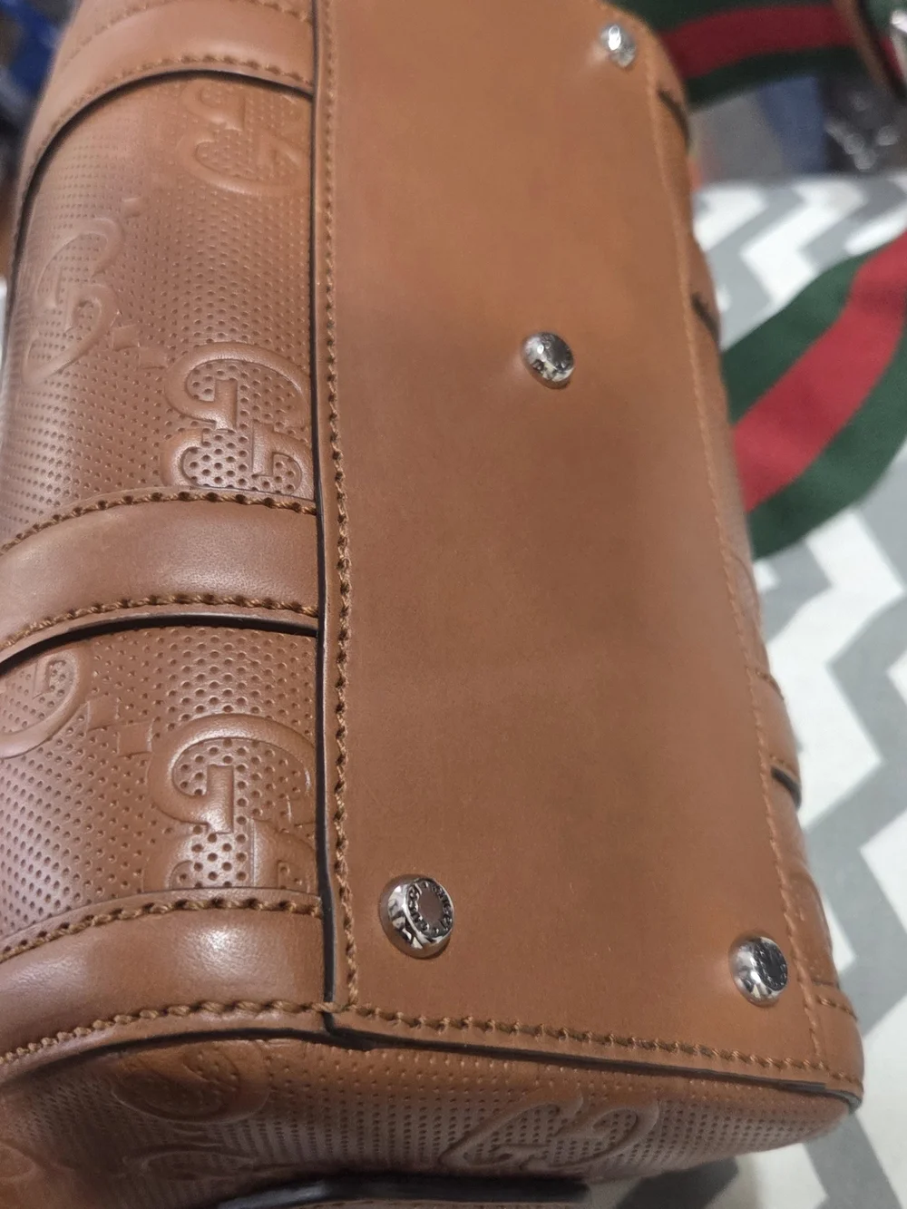 Gucci Brown Embossed Leather Handbag... 100% AUTHENTIC